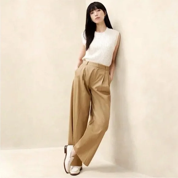 Banana Republic Explorer Nouve Wide Leg Pleated Pants Black 8 Cotton - Picture 12 of 12